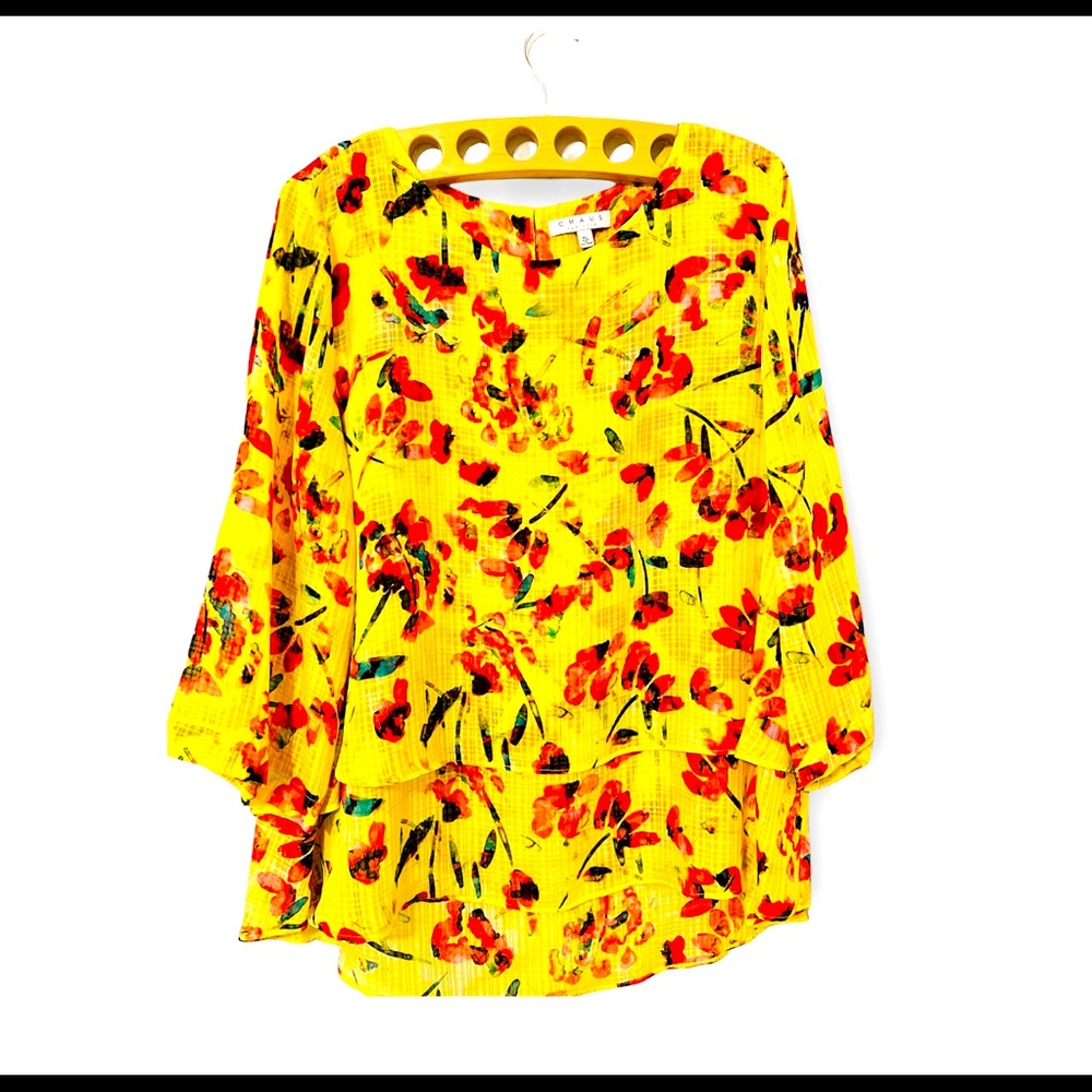 Chaus New York 3/4 Sleeve Tie Floral Plus Top